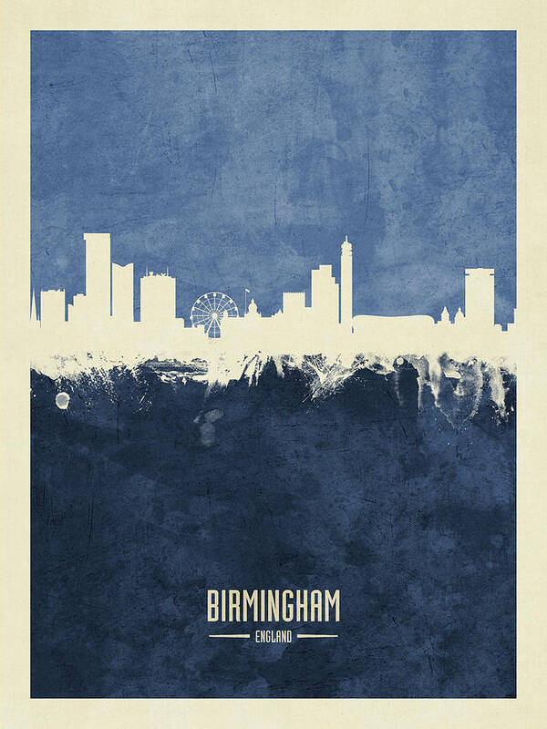 Birmingham Poster featuring the digital art Birmingham England Skyline #21 by Michael Tompsett