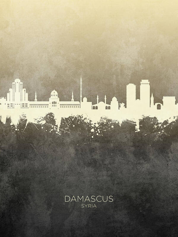 Damascus Poster featuring the digital art Damascus Syria Skyline #22 by Michael Tompsett