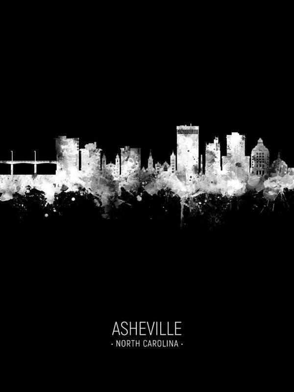 Asheville Poster featuring the digital art Asheville North Carolina Skyline #23 by Michael Tompsett