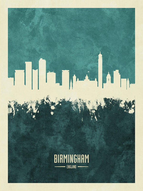 Birmingham Poster featuring the digital art Birmingham England Skyline #24 by Michael Tompsett