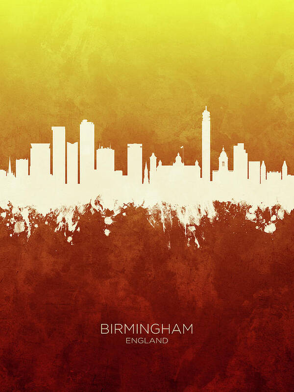 Birmingham Poster featuring the digital art Birmingham England Skyline #26 by Michael Tompsett