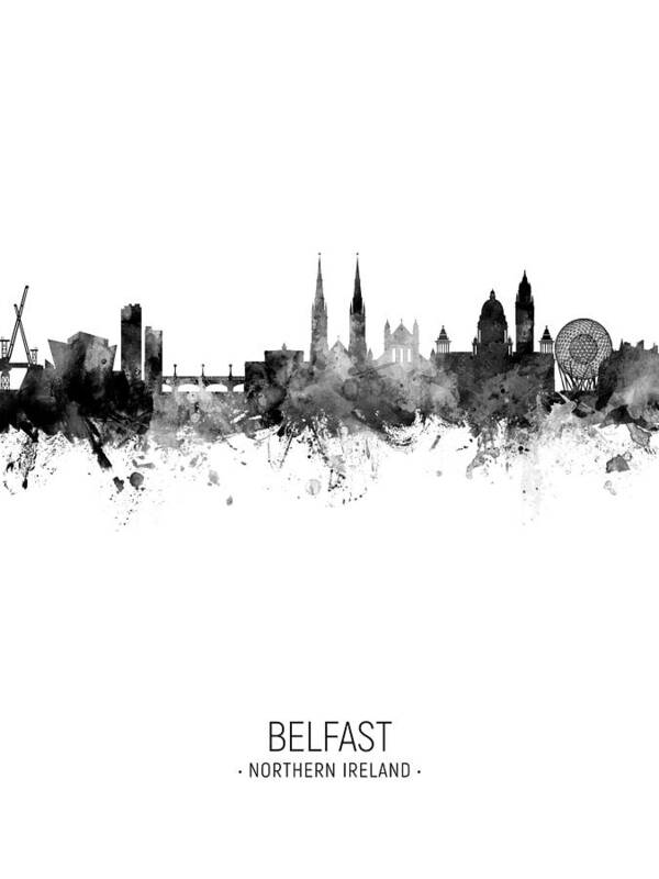 Belfast Poster featuring the digital art Belfast Northern Ireland Skyline #27 by Michael Tompsett