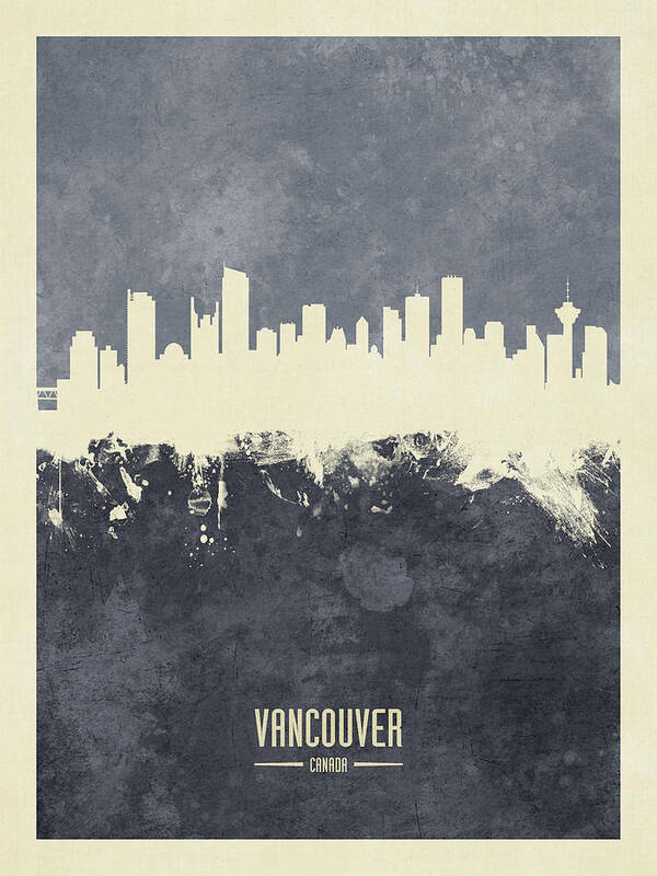 Vancouver Poster featuring the digital art Vancouver Canada Skyline #34 by Michael Tompsett