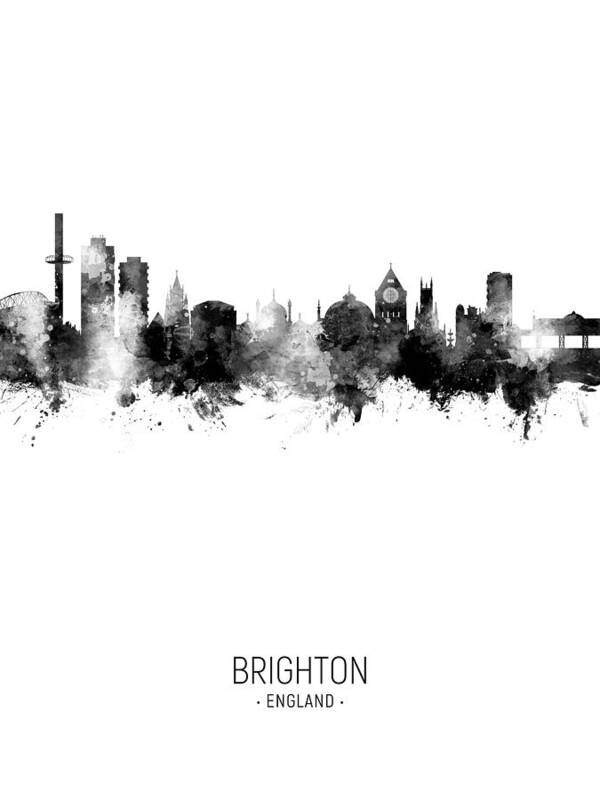 Brighton Poster featuring the digital art Brighton England Skyline #35 by Michael Tompsett