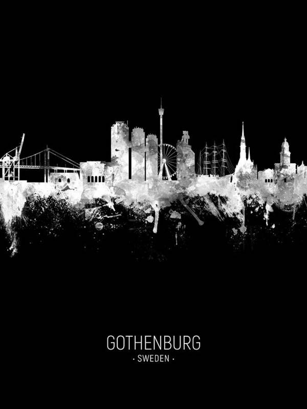 Gothenburg Poster featuring the digital art Gothenburg Sweden Skyline #35 by Michael Tompsett