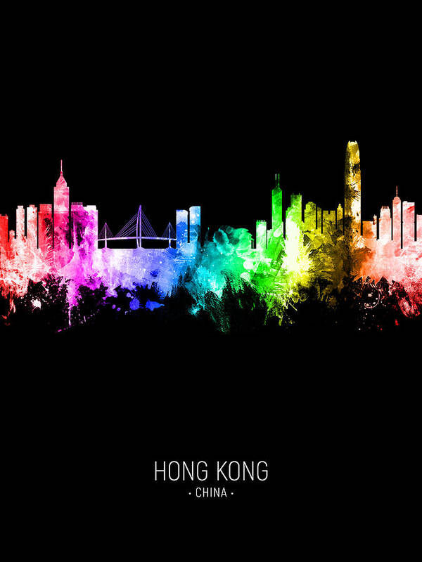 Hong Kong Poster featuring the digital art Hong Kong Skyline #36 by Michael Tompsett