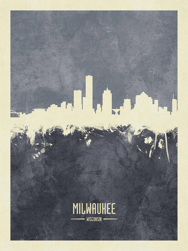 Milwaukee Poster featuring the digital art Milwaukee Wisconsin Skyline #37 by Michael Tompsett