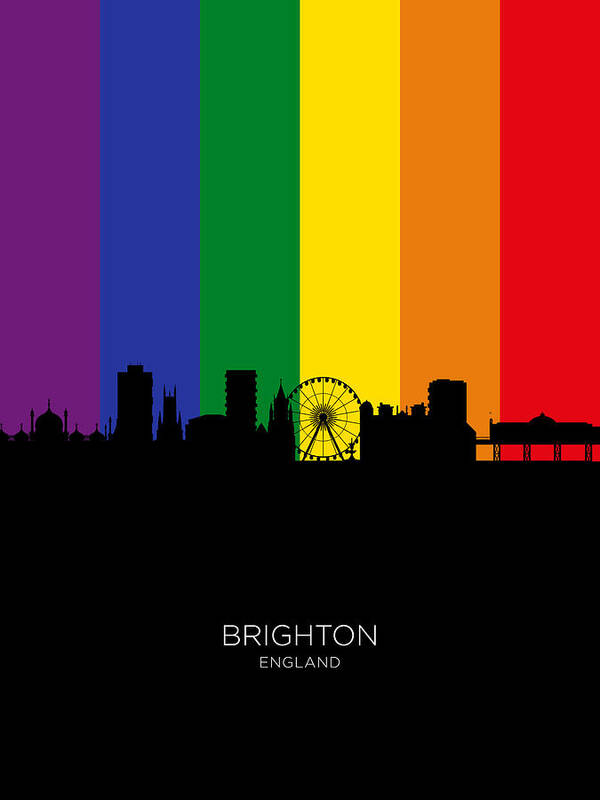 Brighton Poster featuring the digital art Brighton England Skyline #41 by Michael Tompsett