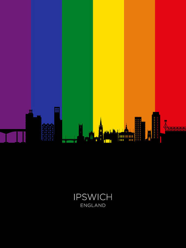 Ipswich Poster featuring the digital art Ipswich England Skyline #42 by Michael Tompsett