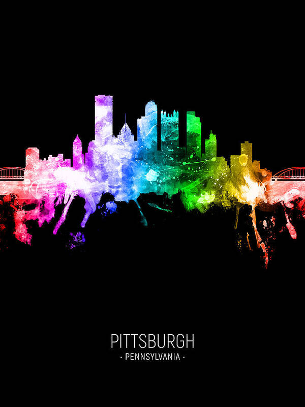 Pittsburgh Poster featuring the digital art Pittsburgh Pennsylvania Skyline #46 by Michael Tompsett