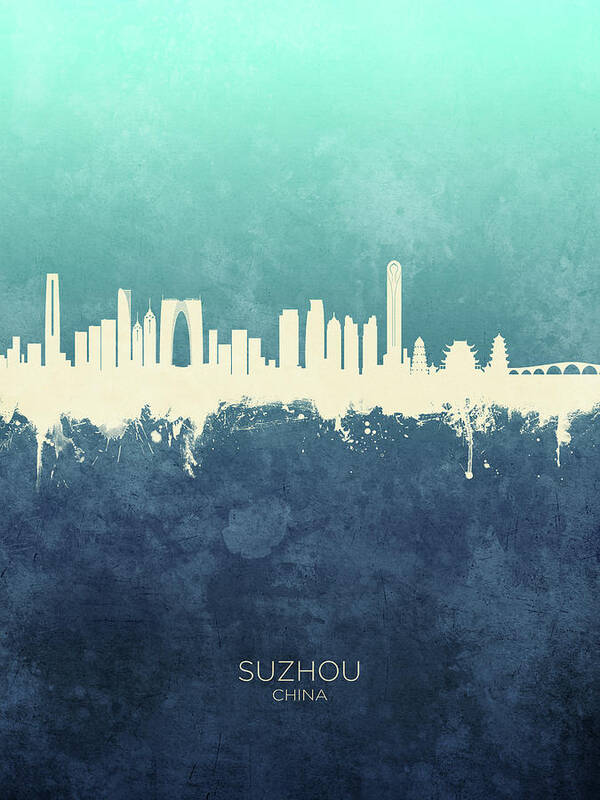 Suzhou Poster featuring the digital art Suzhou China Skyline #8 by Michael Tompsett