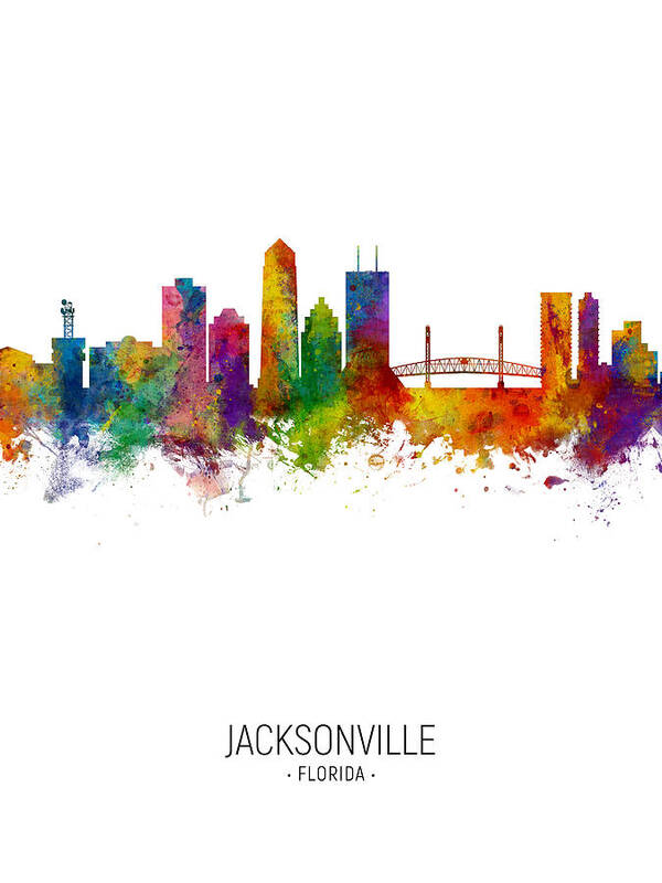 Jacksonville Poster featuring the digital art Jacksonville Florida Skyline #9 by Michael Tompsett