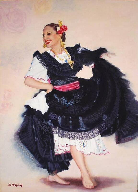 Dancer Poster featuring the painting A Marinera Nortenia Dancer by Ningning Li