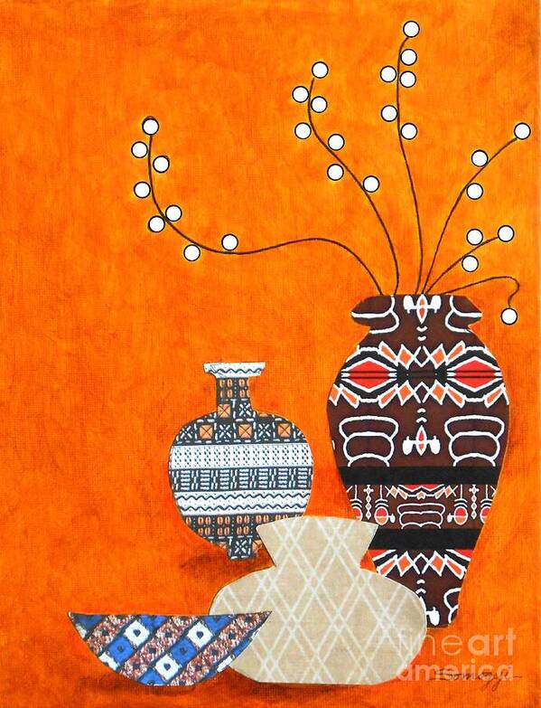 Pottery Poster featuring the mixed media African Pottery No. 1 by Jayne Somogy