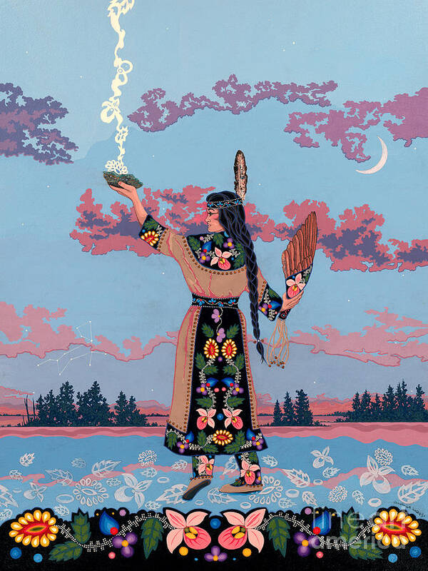 Native Woman Poster featuring the painting Agwamo - She Walks on Water by Chholing Taha