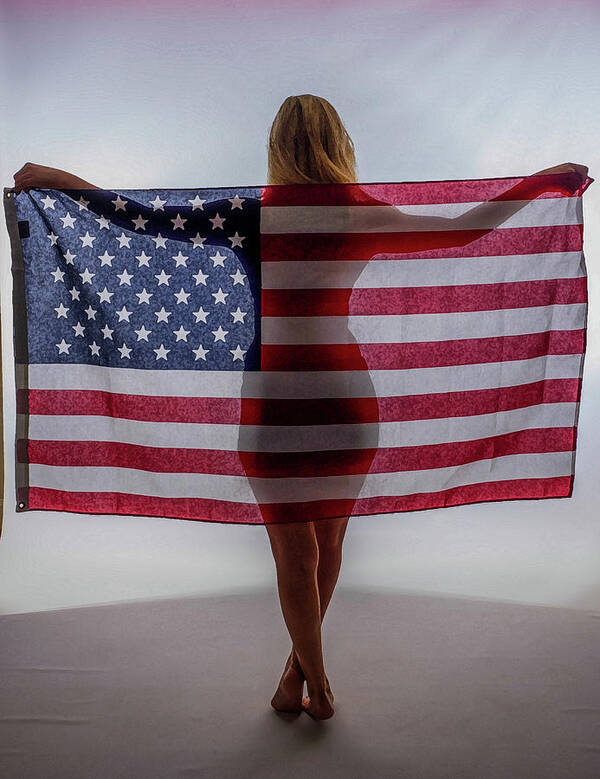 Flag Poster featuring the photograph American Flag and Girl by James C Richardson