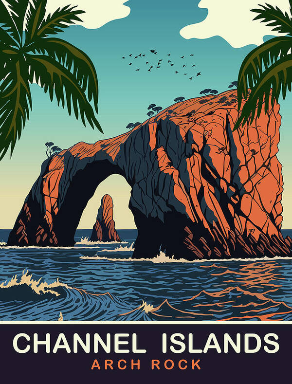 Arch Rock Poster featuring the digital art Arch Rock, Channel Islands by Long Shot