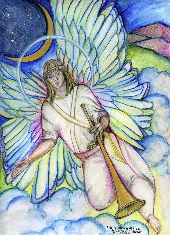 Archangel Poster featuring the painting Archangel Gabriel by Jo Thomas Blaine
