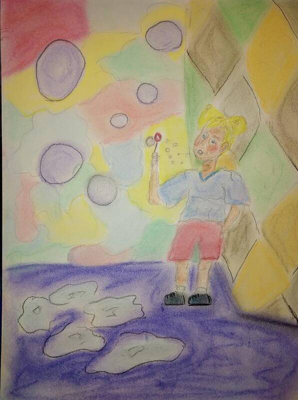 Child Poster featuring the pastel Ashley Blowing Bubbles by Suzanne Berthier