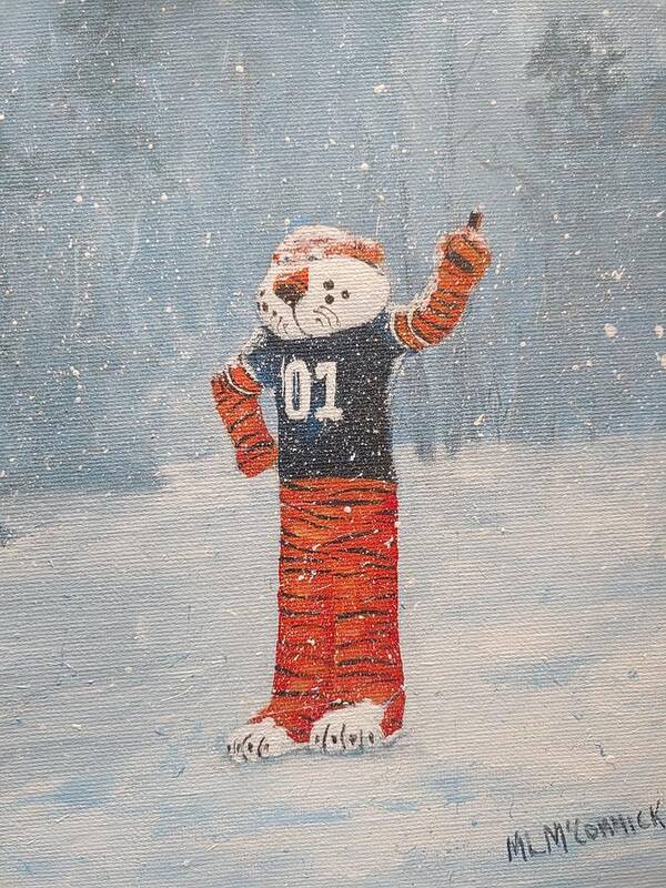 Auburn Poster featuring the painting Aubie in the Snow by ML McCormick