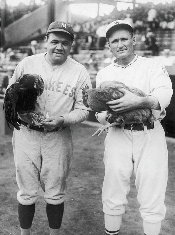 Baseball Cap Poster featuring the photograph Babe Ruth and Walter Johnson by Fpg