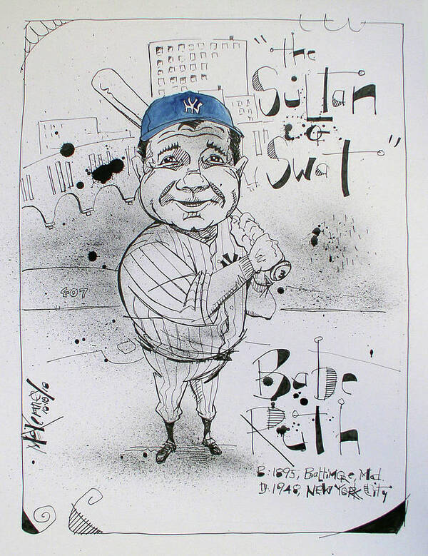  Poster featuring the drawing Babe Ruth by Phil Mckenney