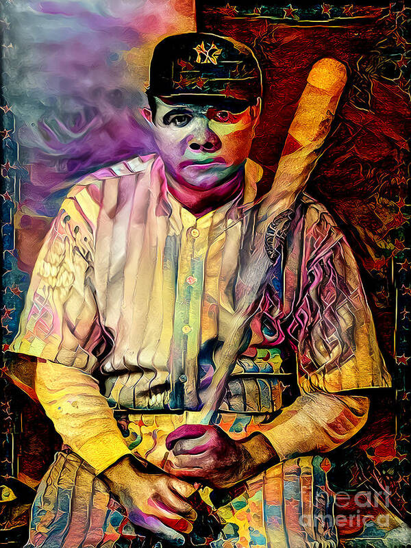 Wingsdomain Poster featuring the photograph Babe Ruth The Lost Baseball Card 20210917 by Wingsdomain Art and Photography