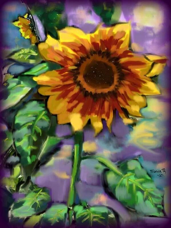 Sunflower Poster featuring the digital art Backyard Sunflower Impressionism by Monica Resinger