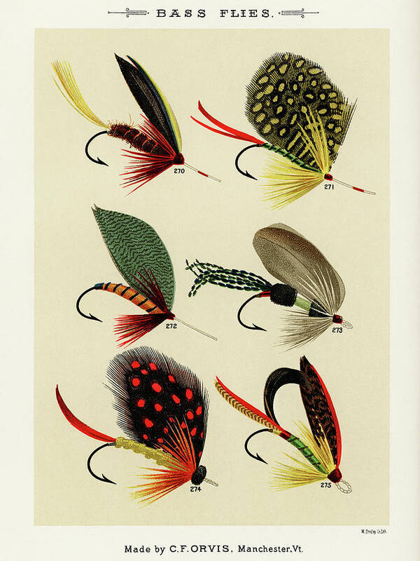Games Poster featuring the drawing Bass Fishing Flies II from Favorite Flies and Their Histories by Mary Orvis Marbury