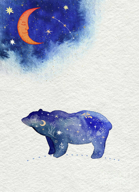 Bear And Moon Poster featuring the painting Bear And Moon by Garden Of Delights