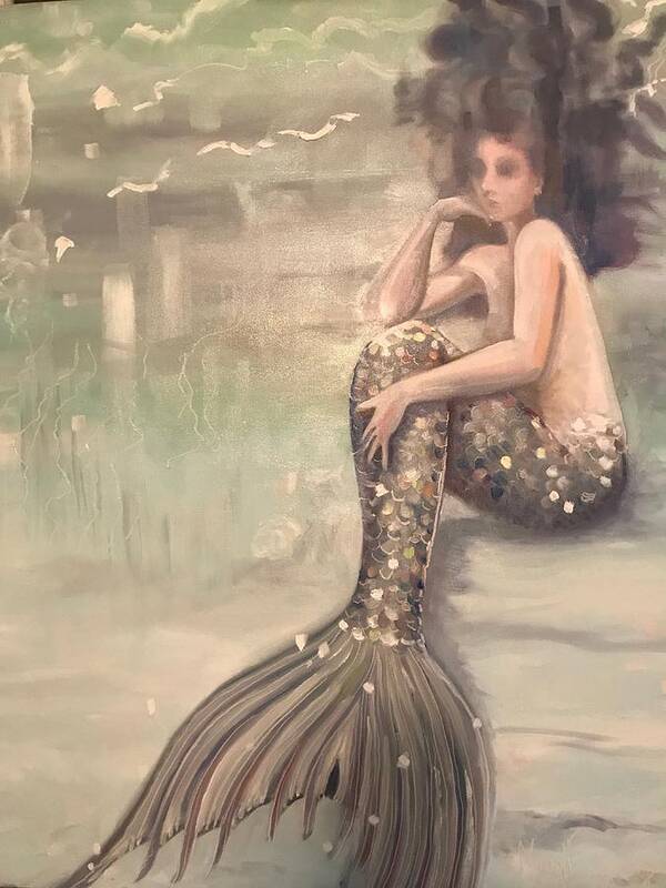 Mermaid Poster featuring the painting Below by Maggii Sarfaty