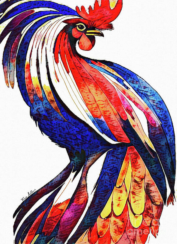 Rooster Poster featuring the painting Big Blue Rooster by Tina LeCour