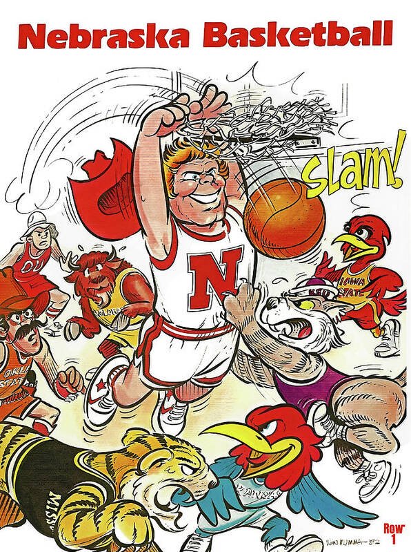 Nebraska Poster featuring the tapestry - textile Big Eight Conference Mascot Frenzy by Row One Brand
