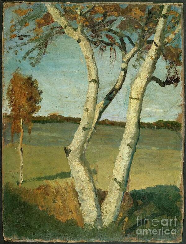 Background Poster featuring the painting Birch Tree in a Landscape Paula Modersohn-Becker1899 by Artistic Rifki