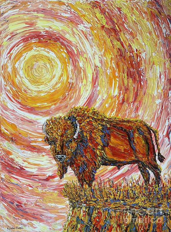 Bison Poster featuring the painting BiSun Rising by Linda Donlin