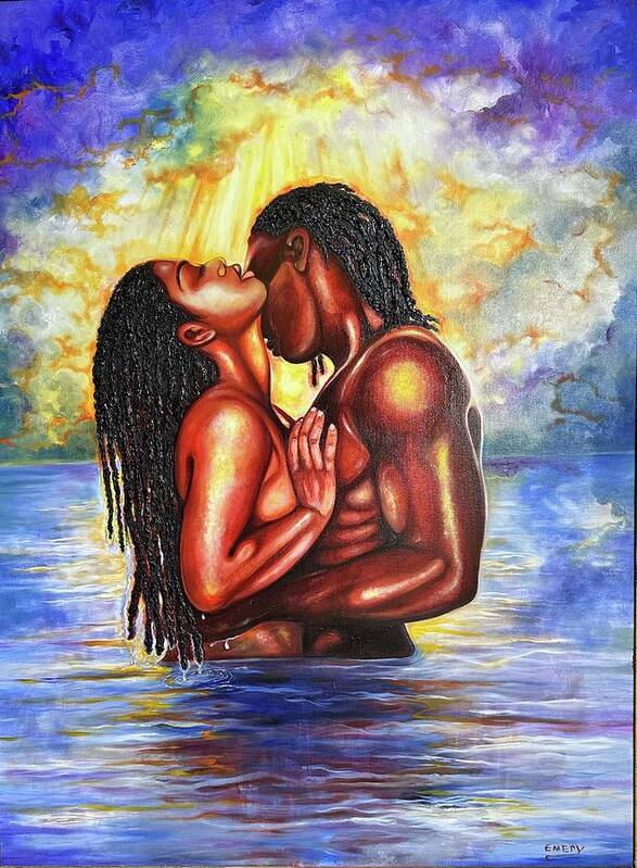 Artwork By African-american Artist Poster featuring the painting Black love by Emery Franklin