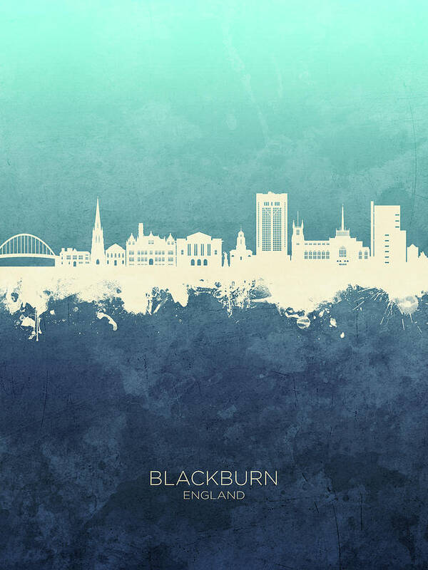 Blackburn Poster featuring the digital art Blackburn England Skyline #64 by Michael Tompsett