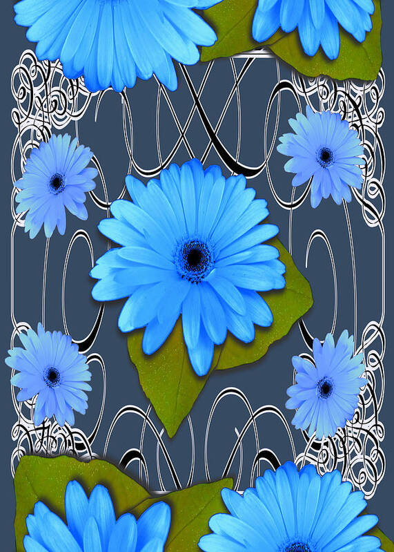 Blue Poster featuring the drawing Blue Daisy Cup Design by Delynn Addams