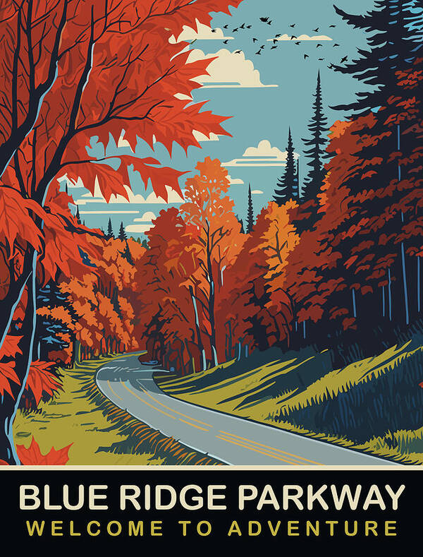 Blue Ridge Poster featuring the digital art Blue Ridge Parkway by Long Shot