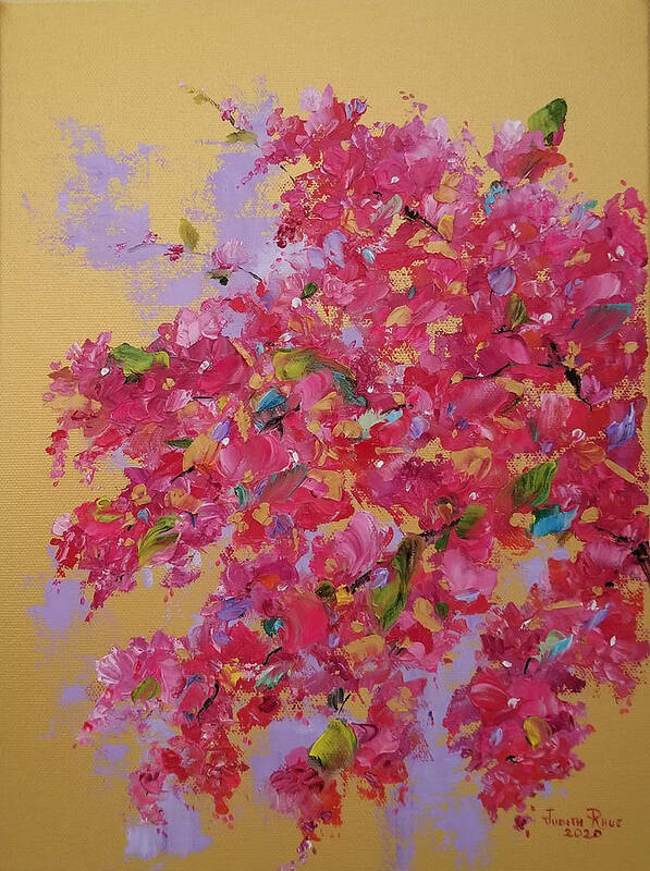 Bougainvillea Poster featuring the painting Bougainvillea on Gold by Judith Rhue