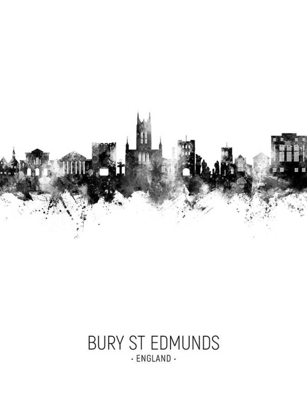 Bury St Edmunds Poster featuring the digital art Bury St Edmunds England Skyline #37 by Michael Tompsett