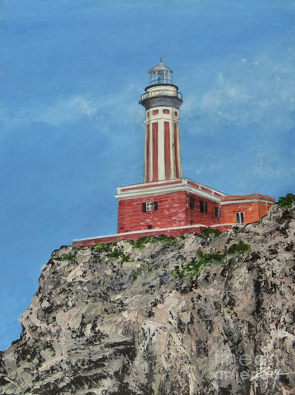 Capri Poster featuring the painting Capri Lighthouse by Zan Savage