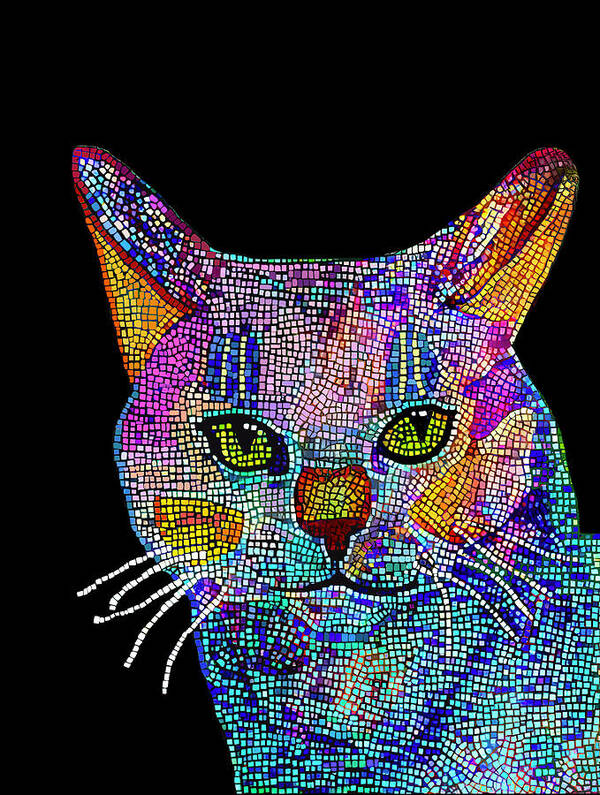 Cat Poster featuring the mixed media Cat Mosaic by Deborah League