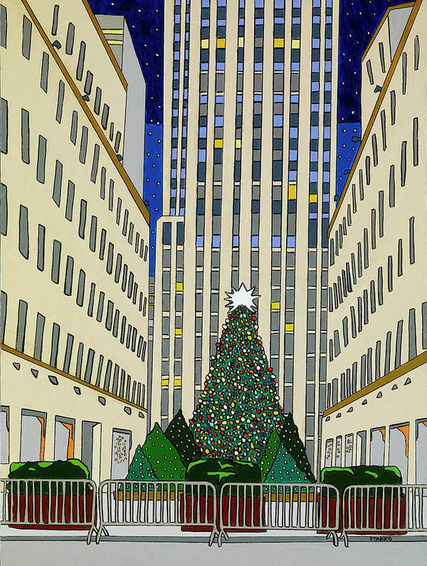 Rockefeller Center Christmas Tree New York City Christmas Poster featuring the painting Christmas at Rockefeller Center by Mike Stanko