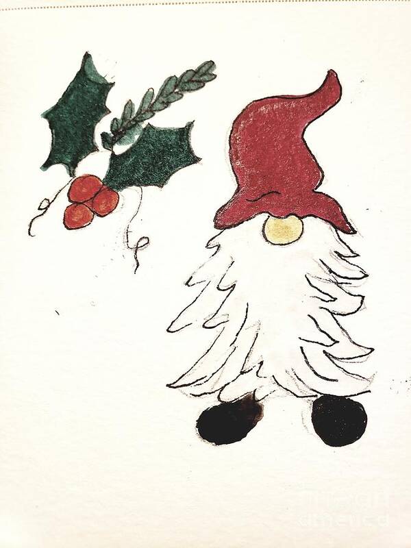  Poster featuring the painting Christmas Gnome by Margaret Welsh Willowsilk