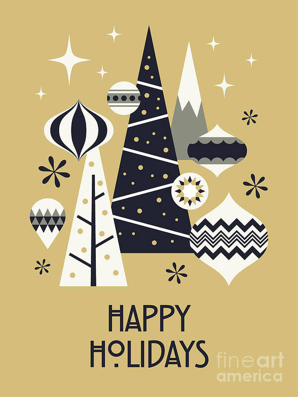 Christmas Poster featuring the digital art Retro Christmas Theme - Happy Holidays Gold by Organic Synthesis