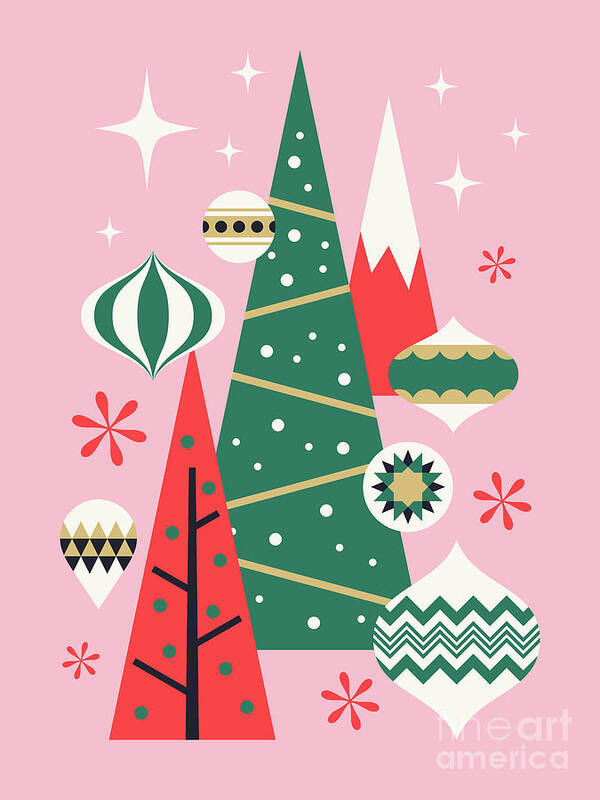 Christmas Poster featuring the digital art Retro Christmas Theme - Plain Coral by Organic Synthesis