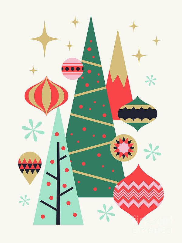 Christmas Poster featuring the digital art Retro Christmas Theme - Plain White by Organic Synthesis