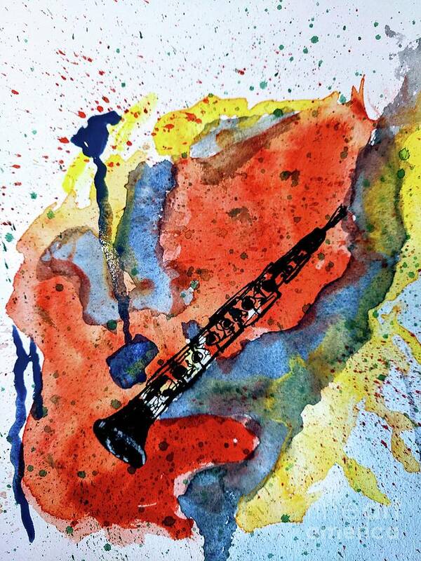 Music Poster featuring the mixed media Clarinet in colors by Aurelia Schanzenbacher