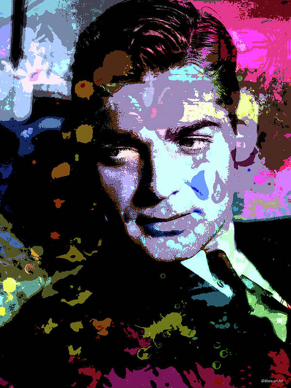 Clark Gable Poster featuring the digital art Clark Gable - 3 psychedelic portrait by Movie World Posters